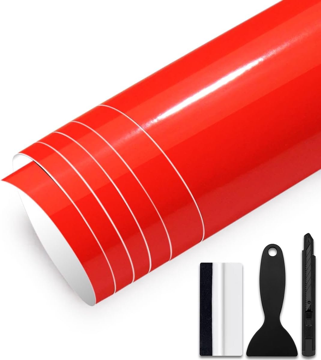 30 cm x 300 cm autofolie glans autovijl zelfklevende autofolie met luchtkanalen, luchtbellenvrije autofolie voor motorfiets, fiets, doe-het-zelf (rood glanzend, 30 cm x 300 cm)