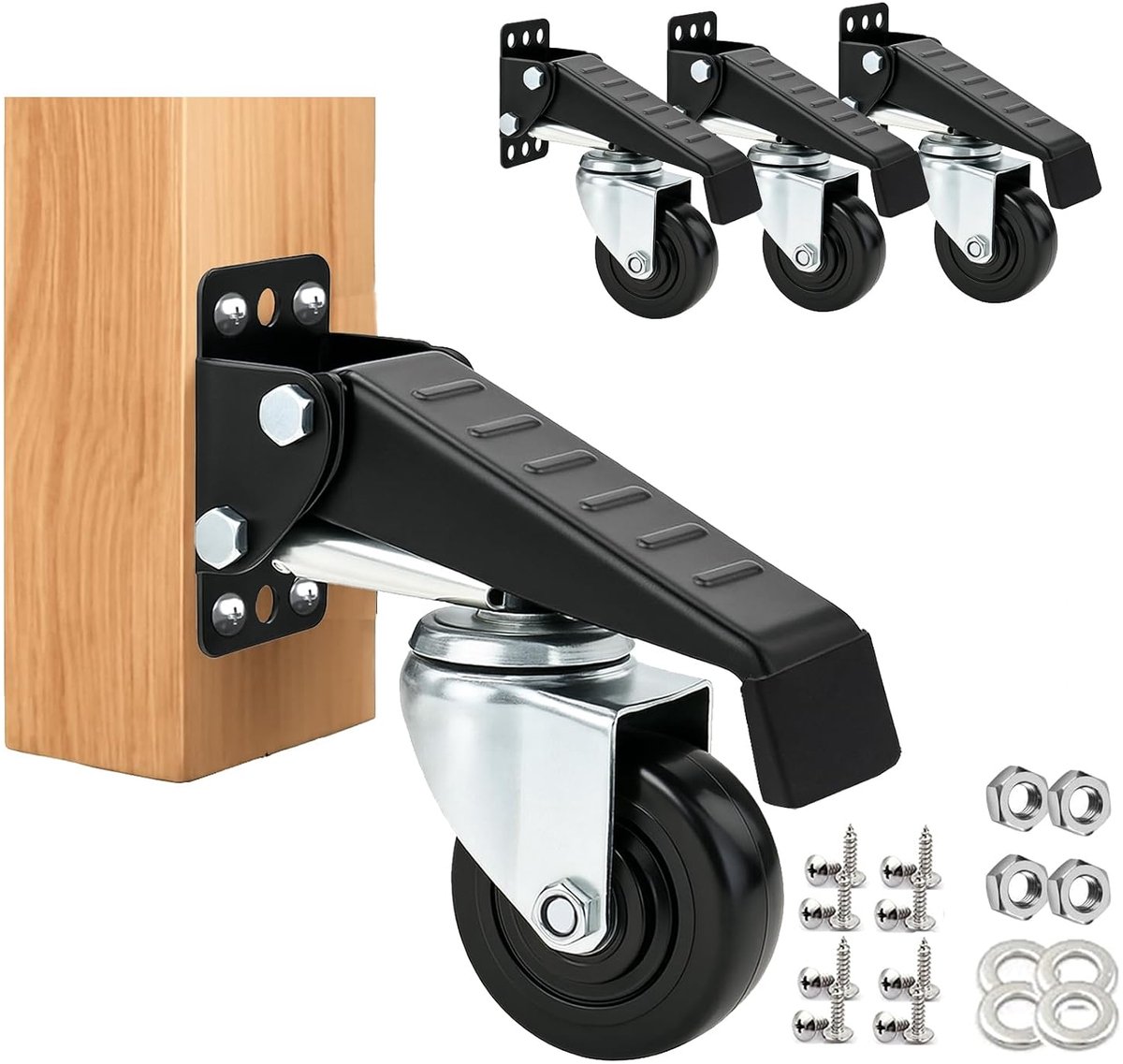 Belastbare wielen voor werkbank, set van 4, afneembare transportwielen met hef- en neerlaatfunctie, tot 400 kg, dubbele kogellagers, meubelwielen, zwenkwielen voor machines en tafels
