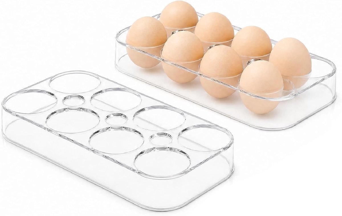 2 stuks eierhouders voor koelkast, 8 eieren, eierhouder, eieropslag voor koelkast, keuken, vriezer, onbreekbaar en stabiel