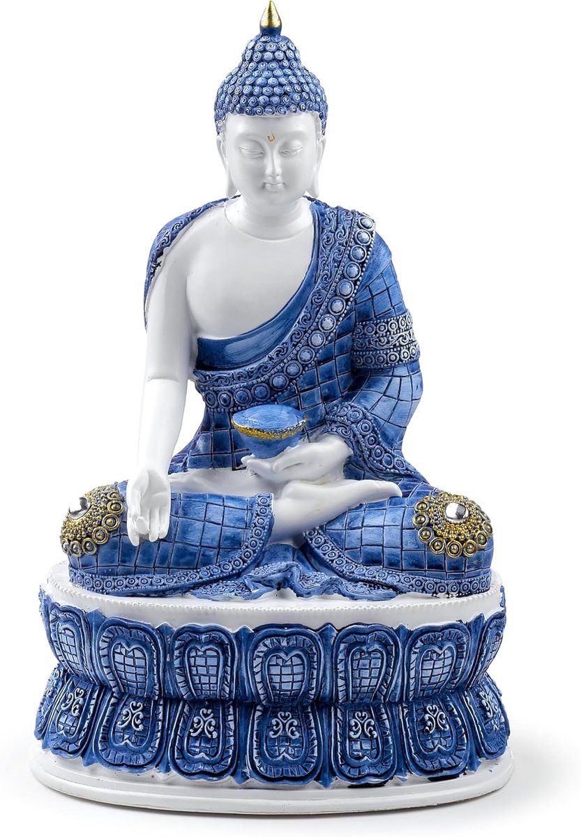 Thaise Boeddha - Wit en Blauw - Lotus