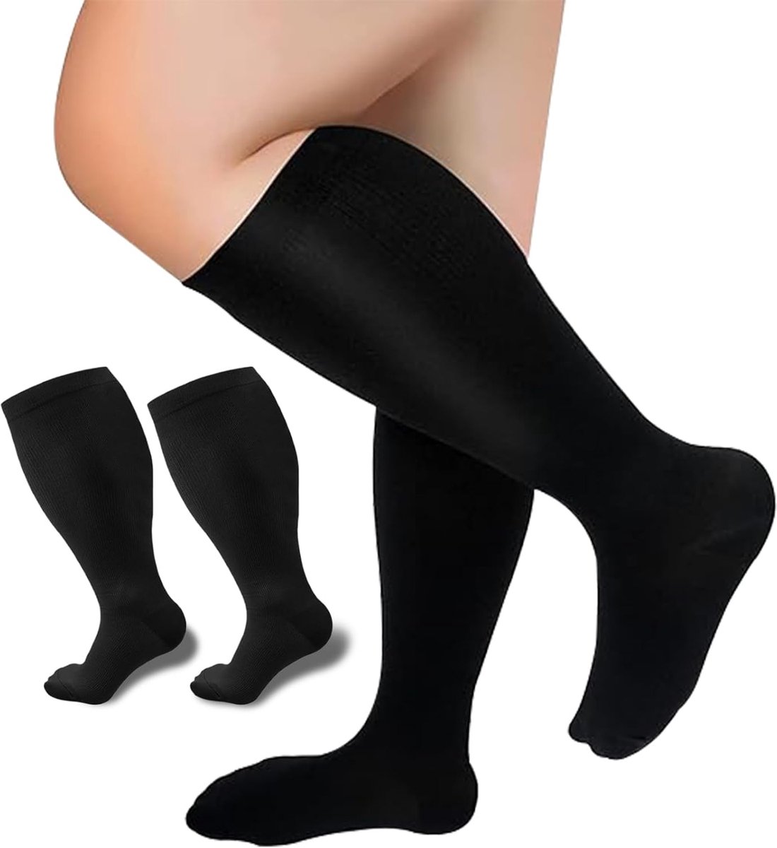 Compressiekousen voor dames en heren, 2 paar 15-20 mmHg gegradueerde compressiekousen voor sport, vliegen, werk, zwangerschap, verpleegkundige, reizen, oedeem