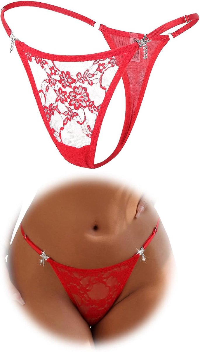 Tanga sexy dunne dames string kant Braziliaanse slip grote maten verstelbaar ondergoed met strass ademende onderbroek mini slipje lage taille hipster slipje lingerie