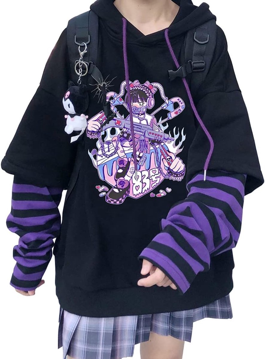 Anime Hoodie Japan Kawaii Capuchon E-Girl Streetwear Meisjes Y2K Gothic Sweatshirt Harajuku Jumper