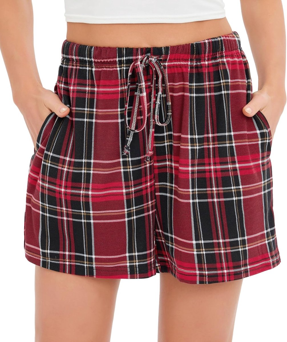Vrouwen Plaid Katoen Slapen Pajama Shorts Lounge Pocket Koord Bottoms