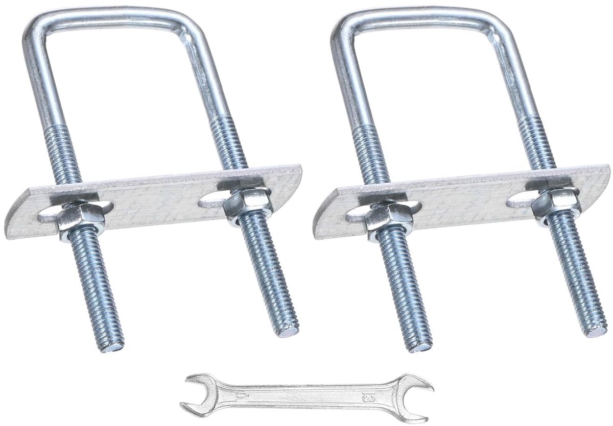 U-boutenset (M6 x 30 x 80 mm, zilver), set van 2 vierkante U-vormige bouten van koolstofstaal met frameplaten, moeren, sluitringen en moersleutel, geschikt