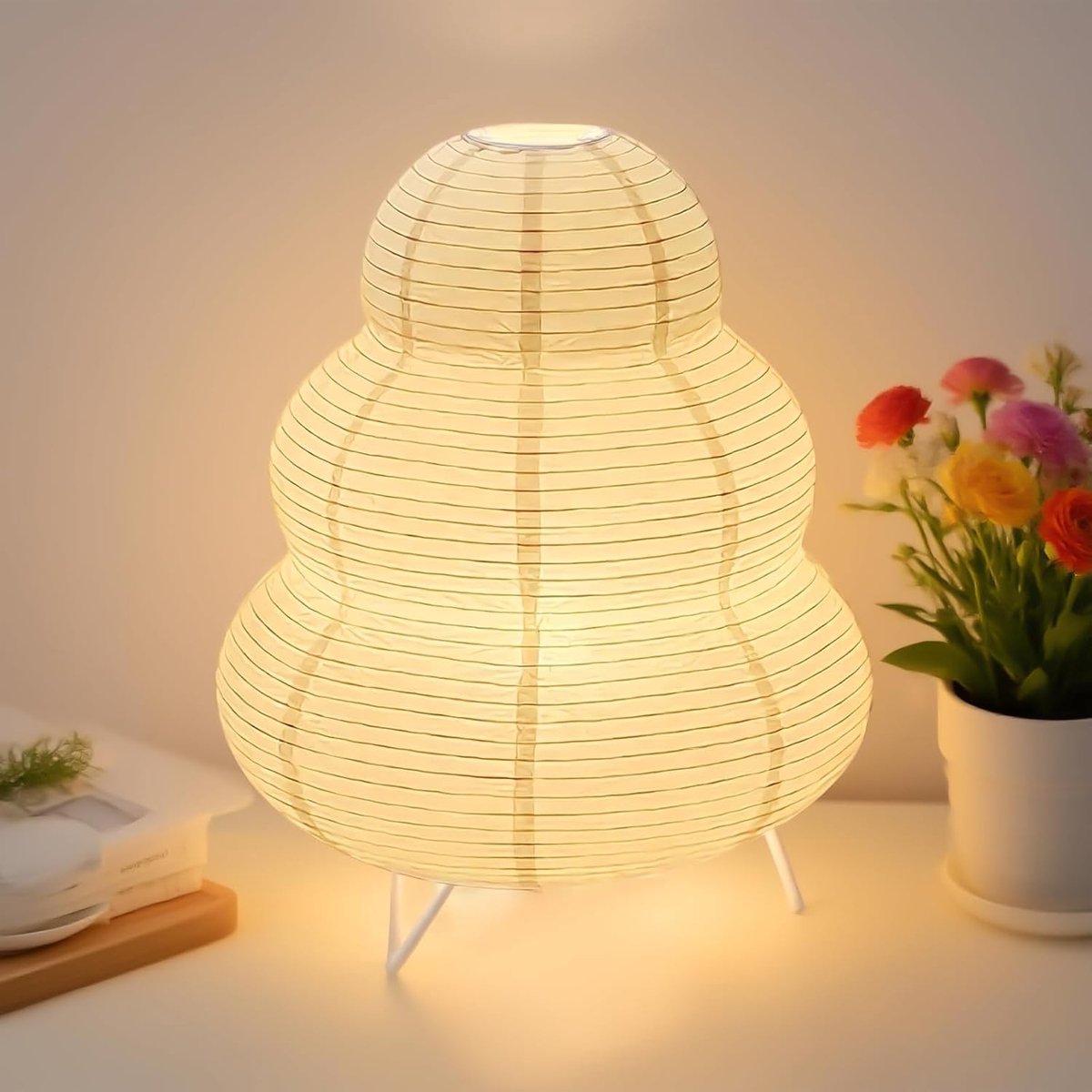 Papieren Lampenkap - Wit - 23 cm - Met E14 Fitting en Inclusief Gloeilamp - Voor Staande Lampen