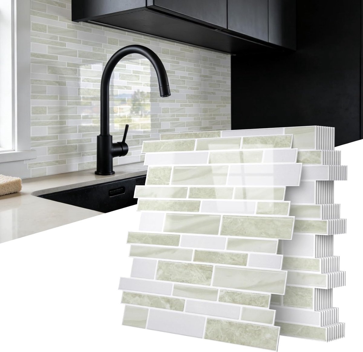 Tegelstickers voor keuken - 10 stuks - 30 x 30 cm - zelfklevende wandbekleding van pvc met marmereffect - spatbescherming voor keuken en badkamer - lichtgrijs marmer - warm