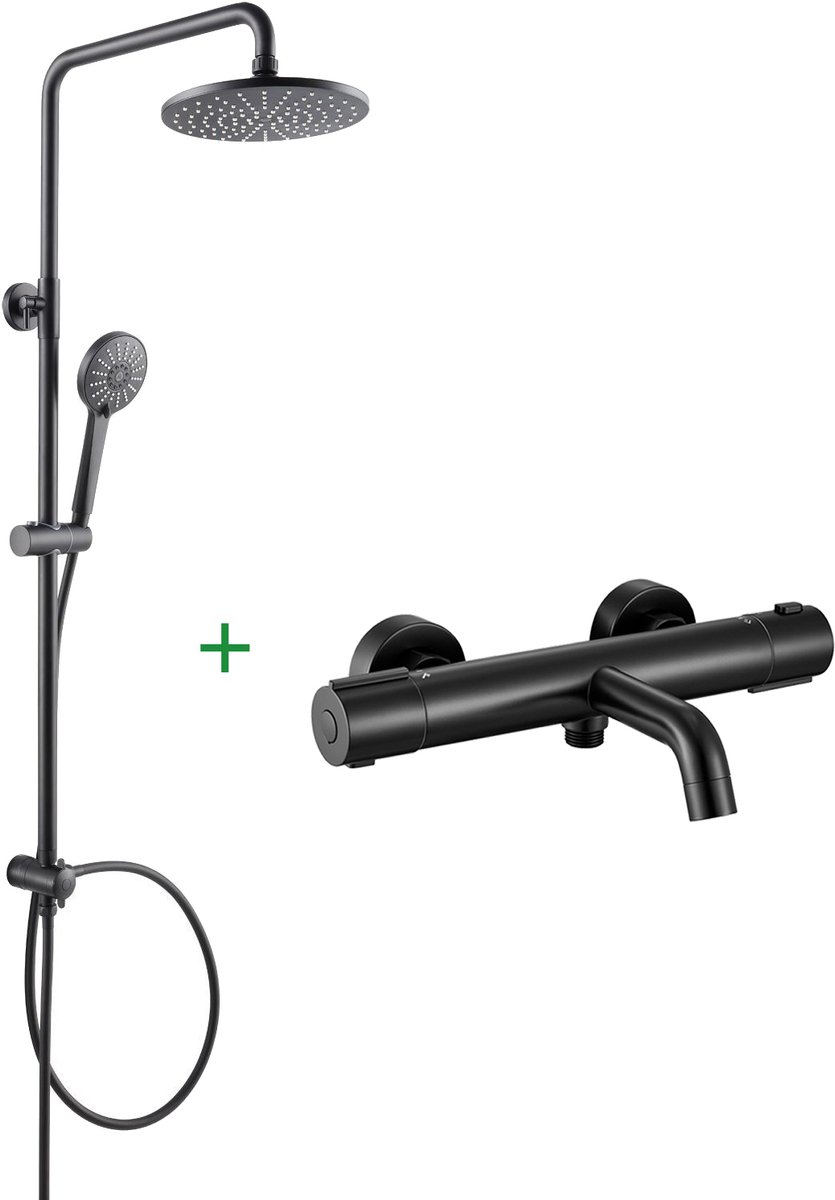Auralum Max Regendouche RVS - Ø 22 cm Douchekop - Handdouche Met 3 standen - met Thermostatische Badkraan - Waterbesparend - Inclusief thermostaatkraan - Regendoucheset - Zwart