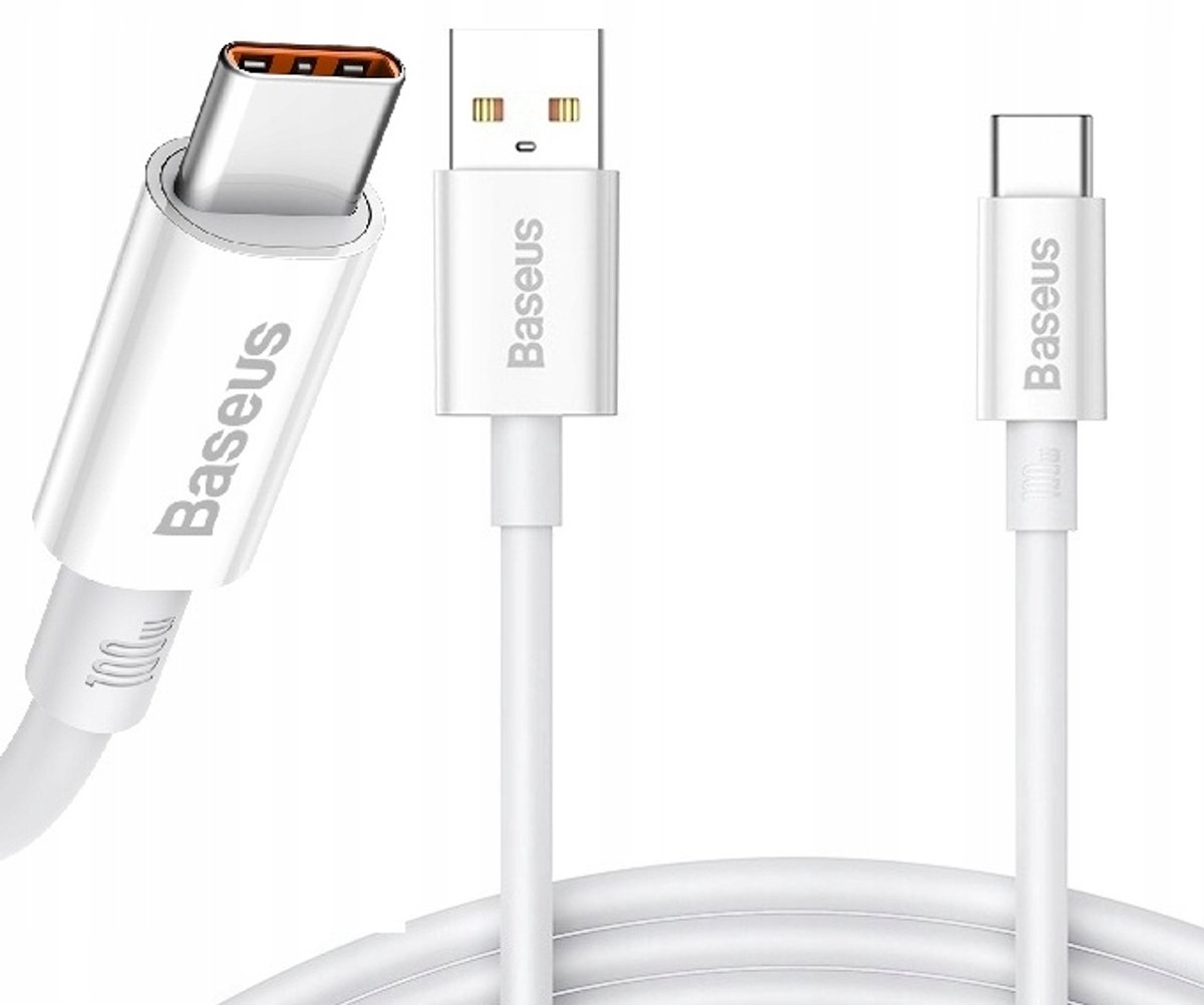 Baseus USB-C Kabel 100W 6A Snelladen & Data 1M Wit
