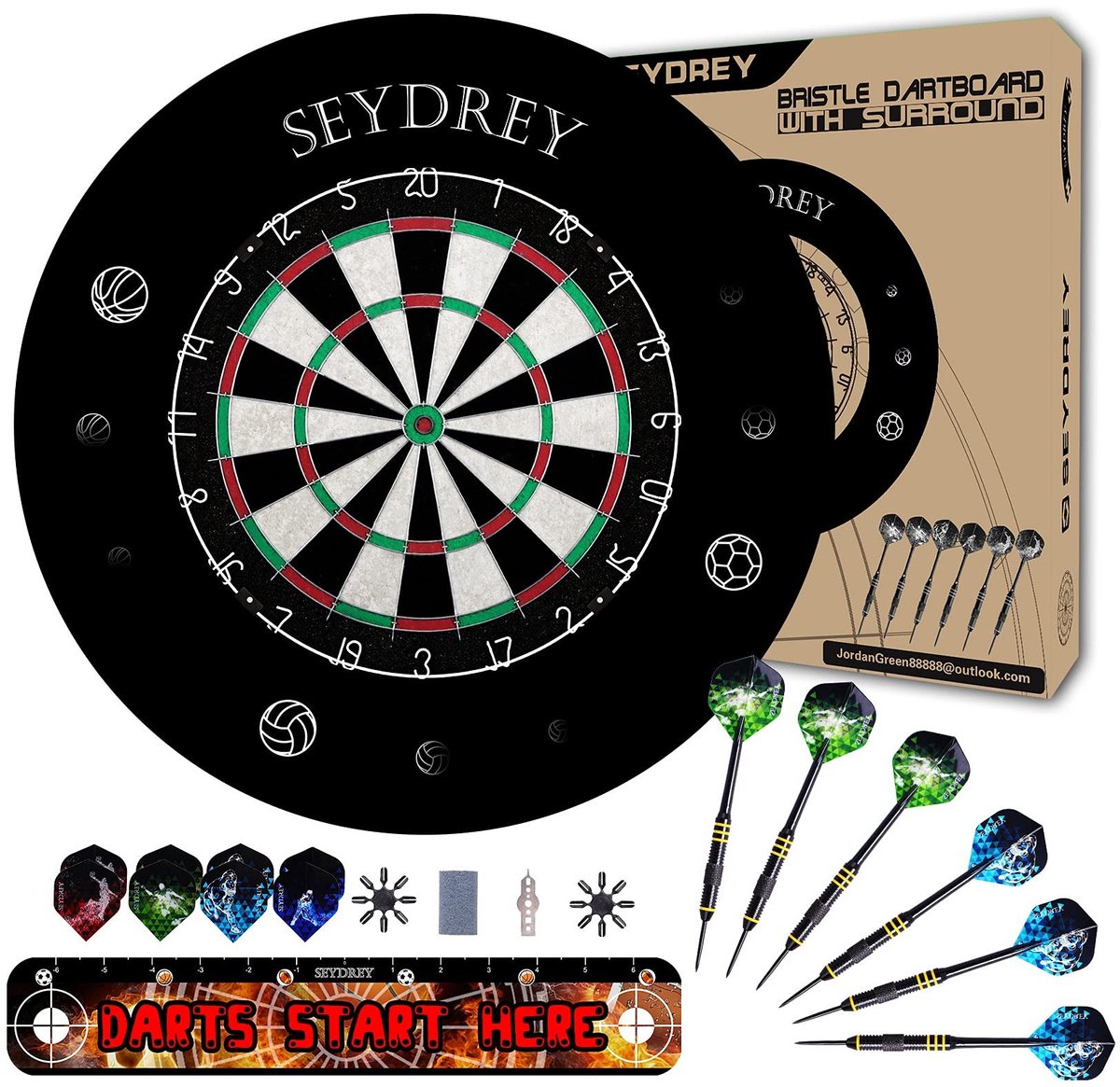 SolidKeus - Dartbord Set met 6 Stuks Stalen Darts en Gooi-Lijn