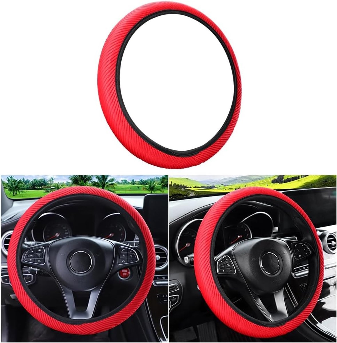 Elastic stuurwielhoes, anti-slip ontwerp met elastische band voor sportauto's, ademend en universele maat (rood)