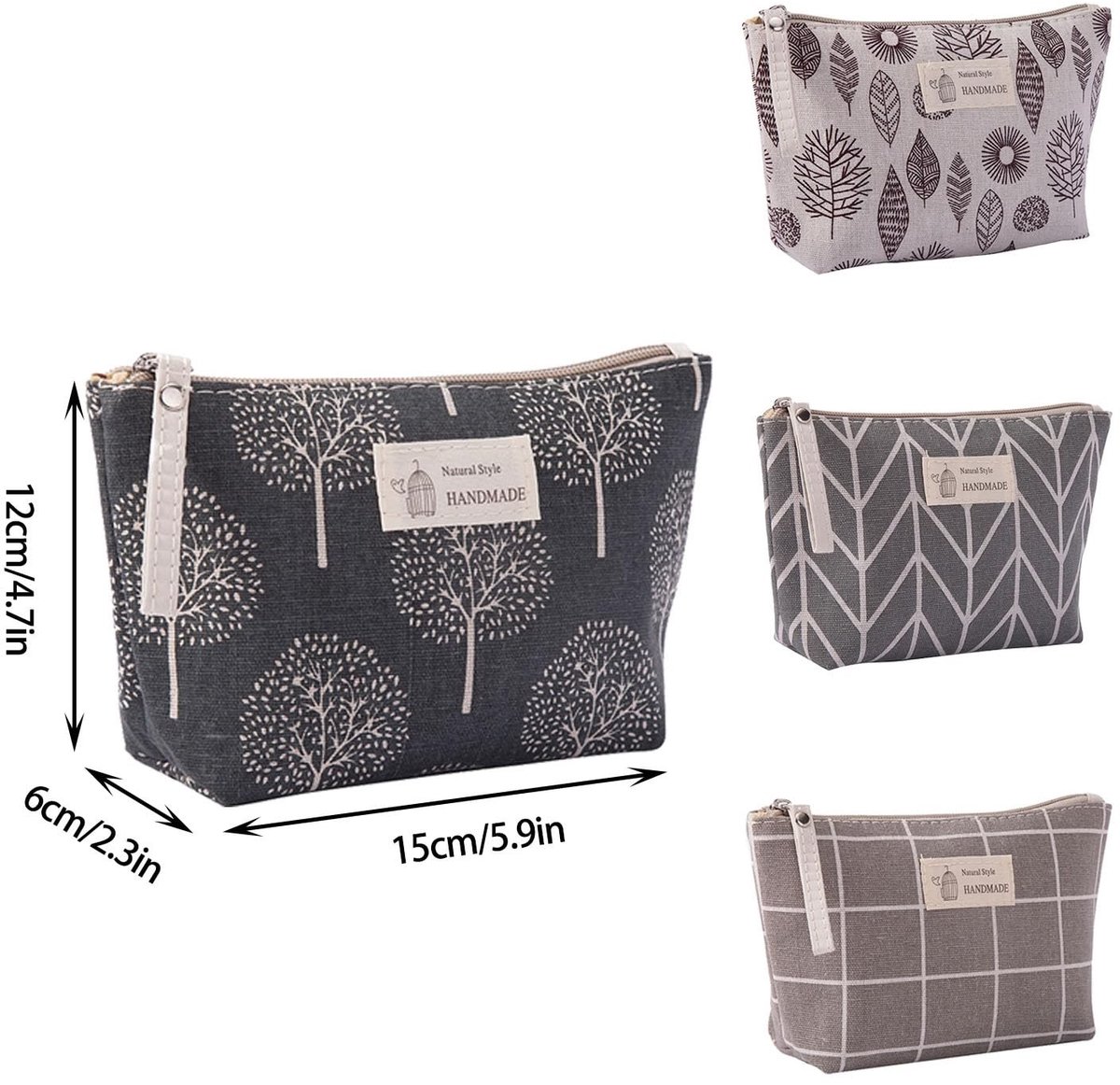 SolidKeus - 4 Stuks Linnen Make-up Tassen Set