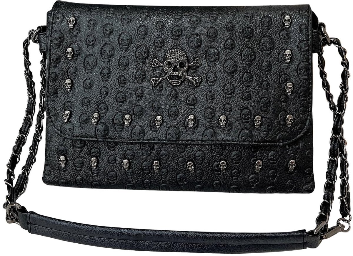 SolidKeus - Gothic Punk Skull Rivet Studded Crossbody Tas van PU Leer