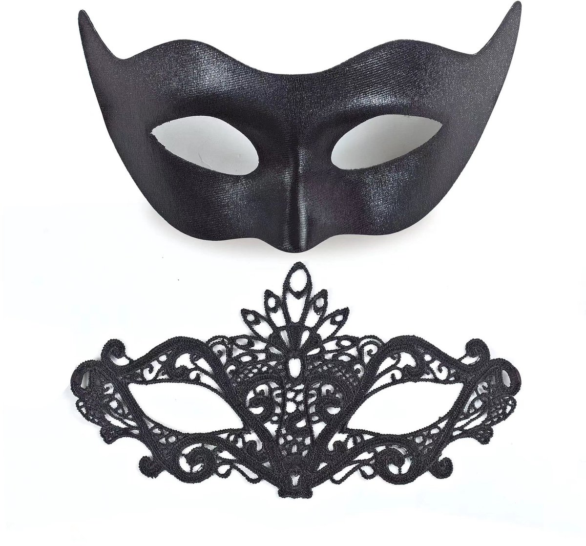 SolidKeus - Set van 2 Zwarte Venetiaanse Lace Maskers voor Feestjes