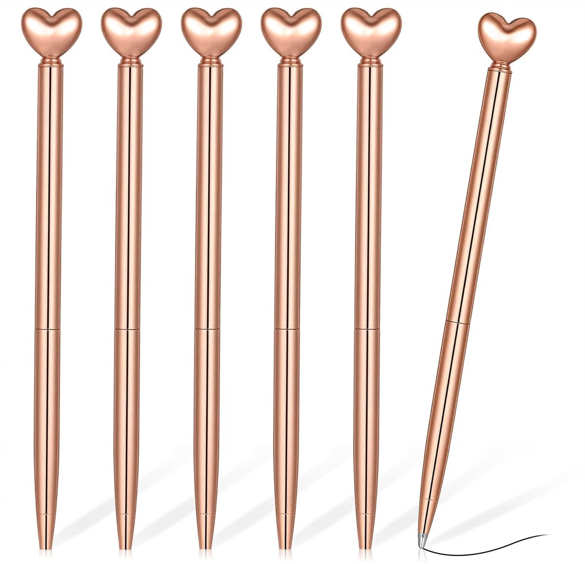 SolidKeus - Set van 6 Hartvormige Roségouden Balpennen
