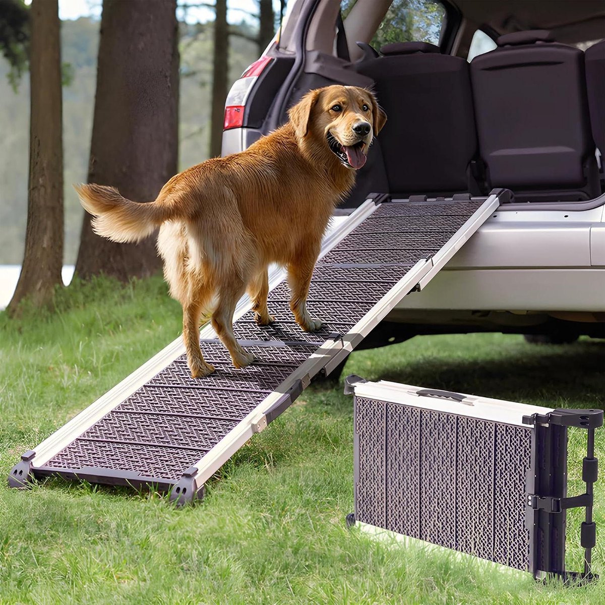 Hondenloopplank Auto - Hondentrap Loopplank - Veilig Instappen - Antislip Oppervlak - 160 cm - Grijs