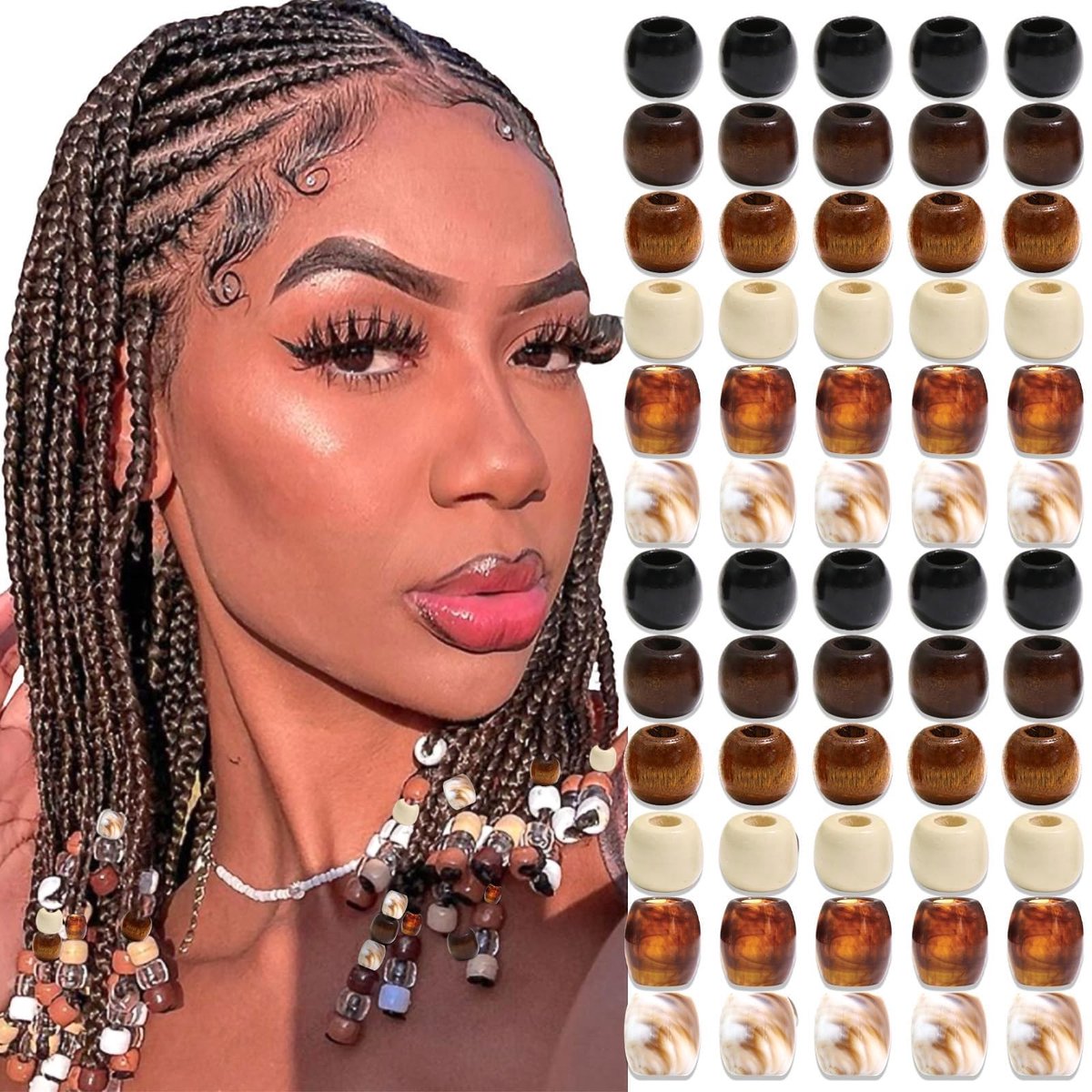 SolidKeus - 60 Stuks Houten Haarbeads voor Vlechten en Dreadlocks