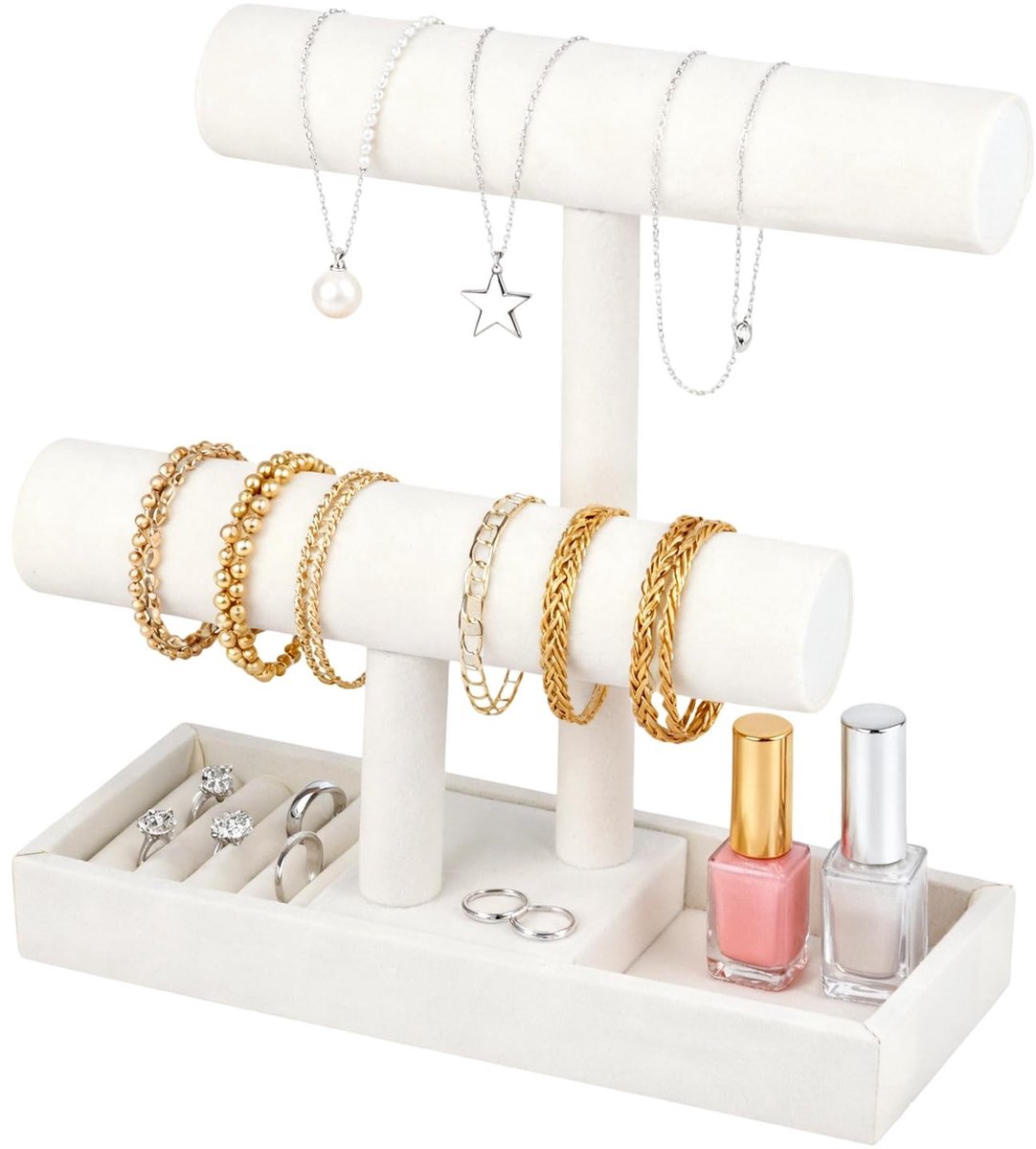 SolidKeus - 2-laags Sieraden Organizer in Beige voor het Bewaren van Sieraden