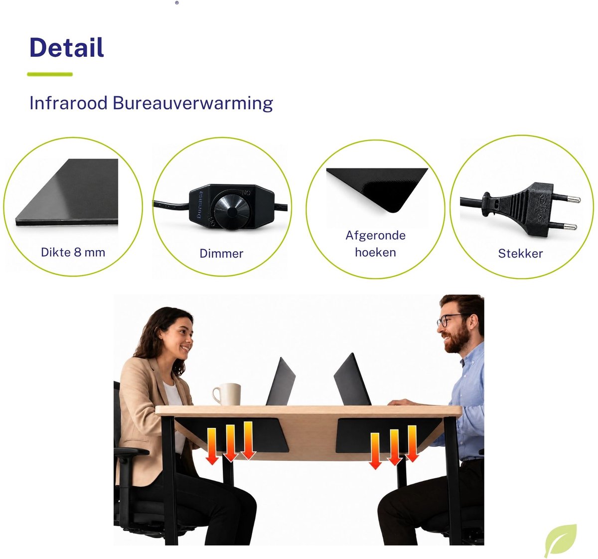 Durensa Infrarood bureauverwarming - Verwarmingspaneel onder bureau - Dimbaar - Zelfklevend - 150 W - Zwart – foto 6