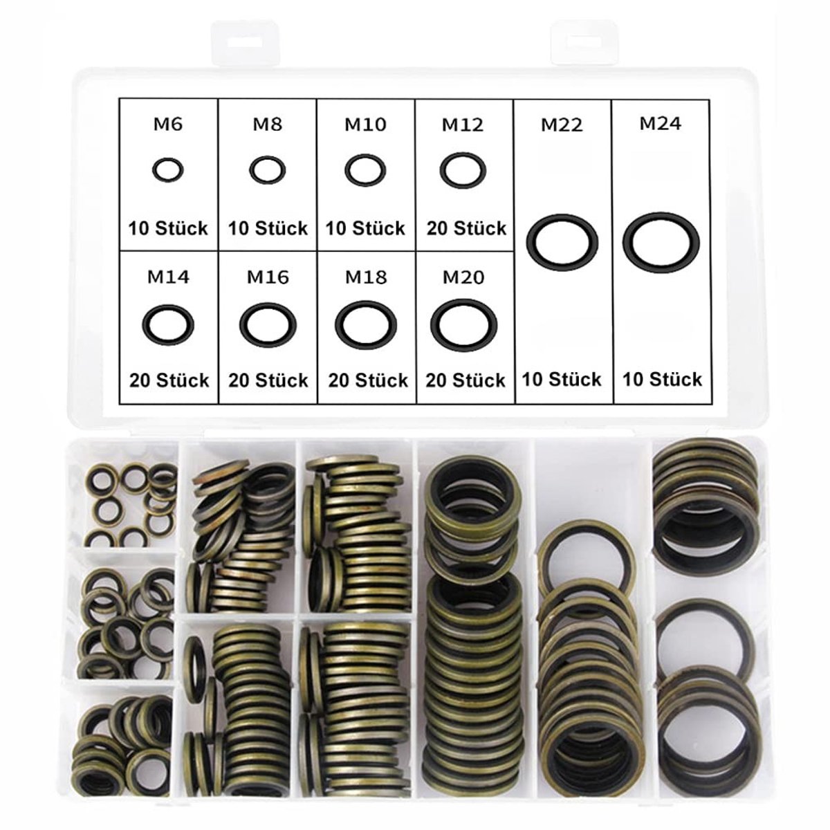 Set van 150 hydraulische afdichtringen met rubber lip, olieafvoerplug afdichtringen, 10 maten Ø 6-24 mm, diverse toepassingen en hoogwaardige kwaliteit