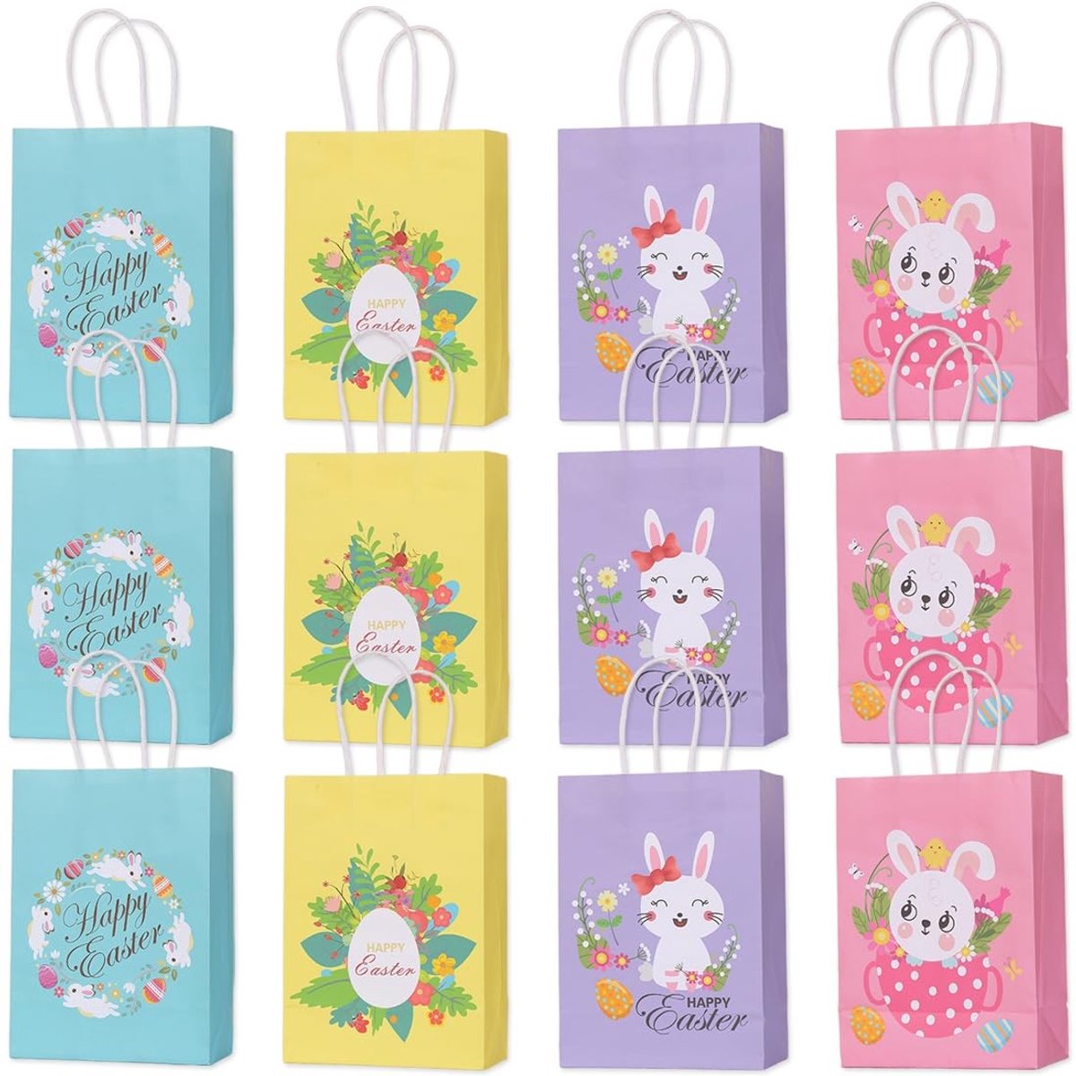 SolidKeus - Set van 12 Pasen Cadeauzakjes met Konijn Motief