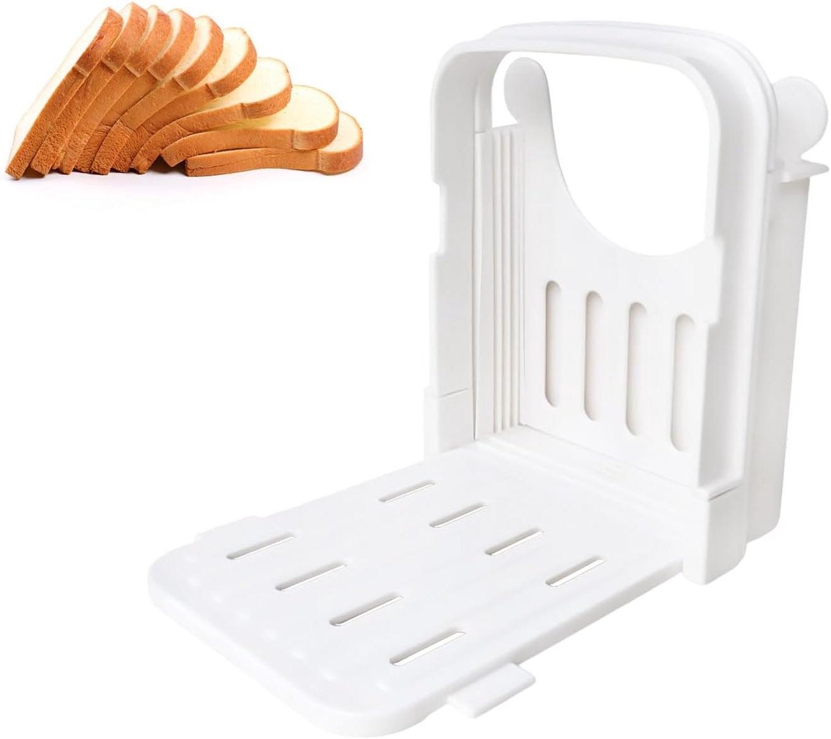 Broodsnijmachine Opvouwbaar - Brood Snijder - Gelijkmatig Snijden - Robuust Kunststof - 17.8 cm - Wit