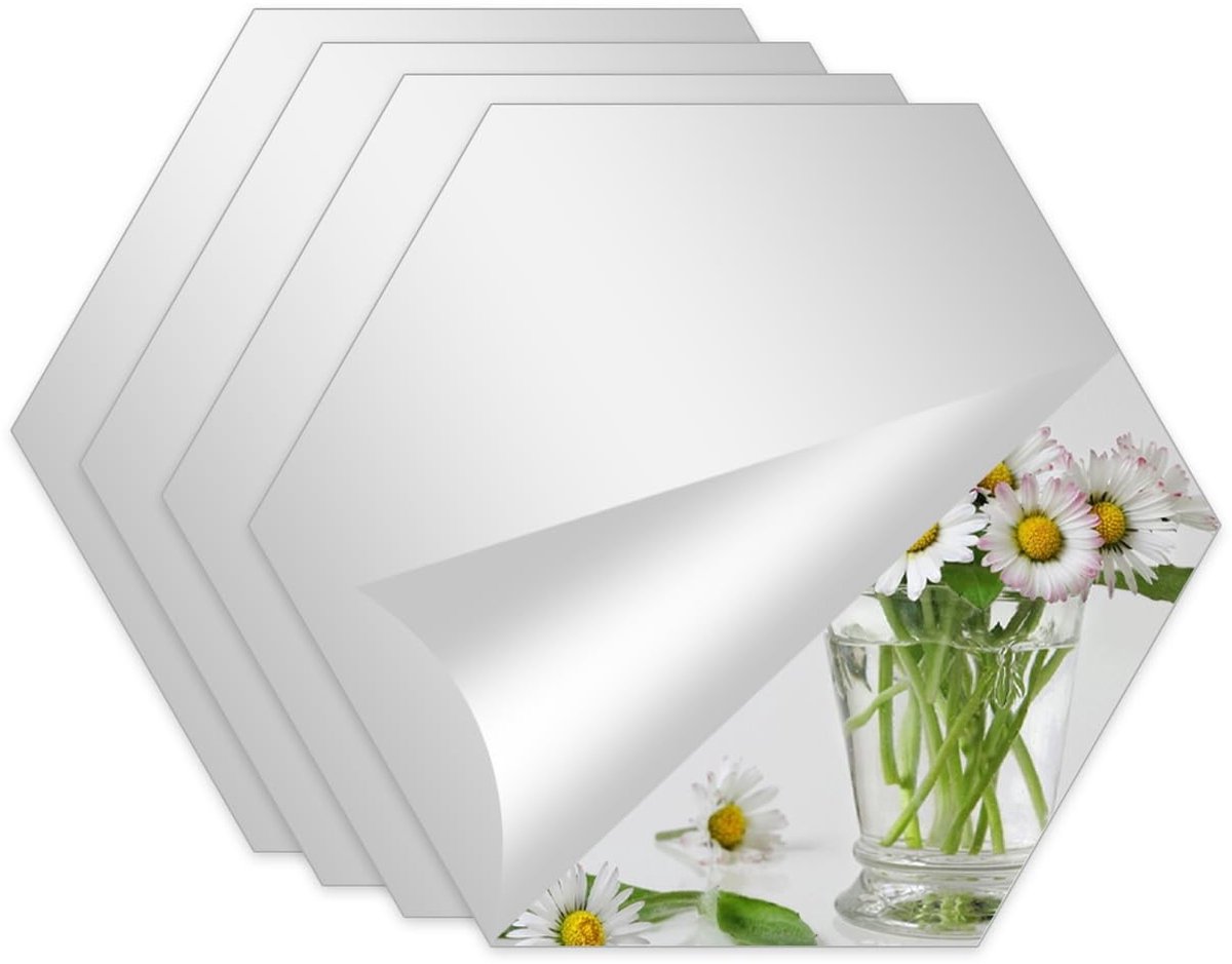 SolidKeus - Set van 4 Hexagon Spiegeltegels Zelfklevend voor Wanddecoratie