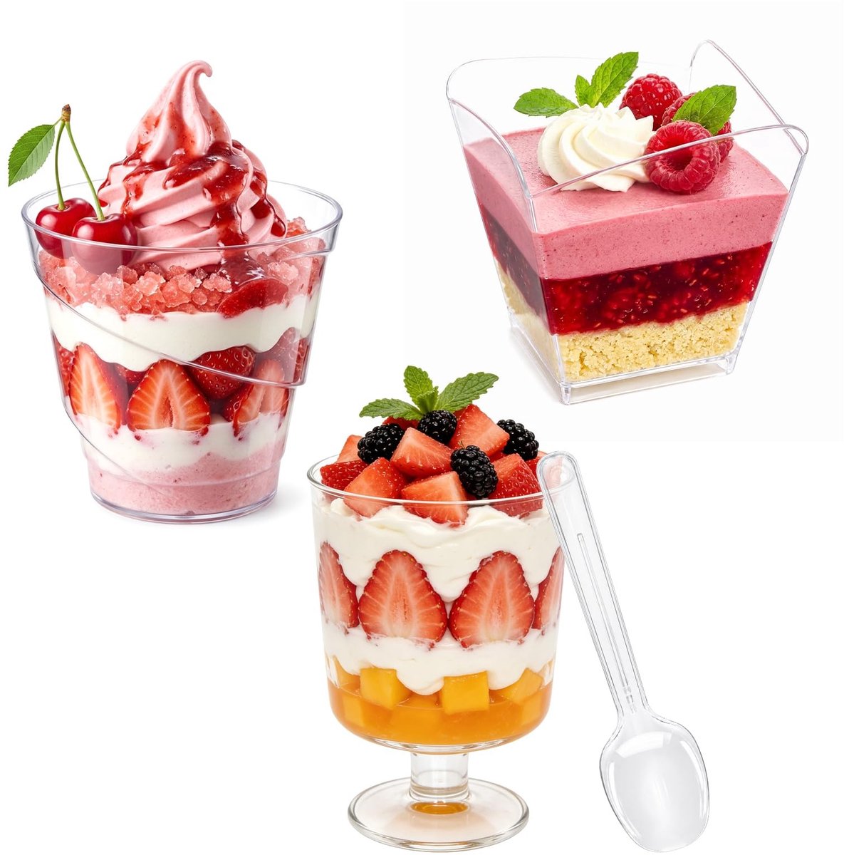 SolidKeus - Set van 50 Herbruikbare Kunststof Dessertglazen met Lepels