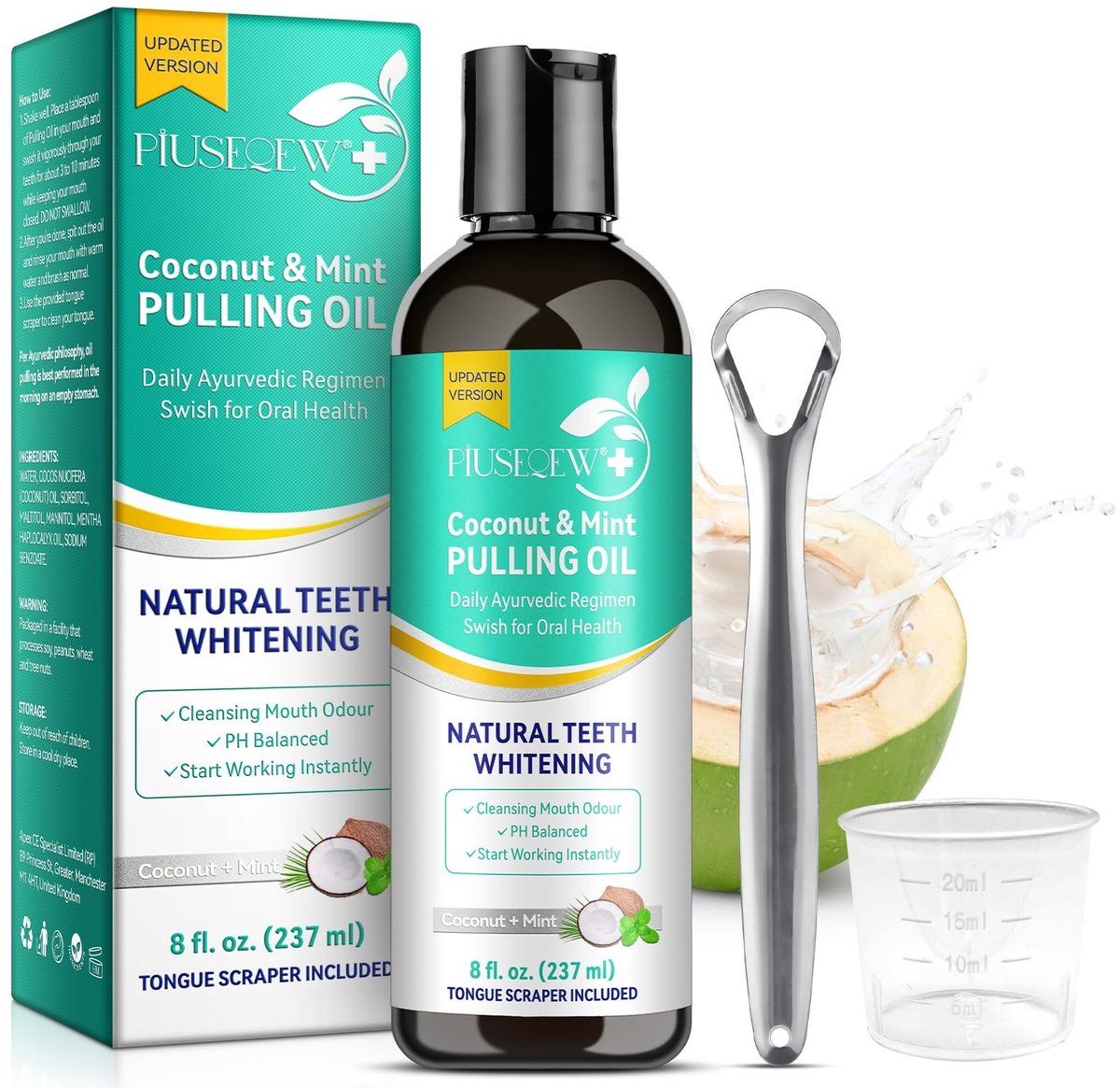 SolidKeus - Natuurlijke Kokosolie Mondwater met Pepermunt en Tongschraper