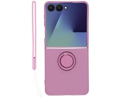 Avizar Hoesje Geschikt voor Samsung Galaxy Z Flip8 Soft-Touch met Standaard Ring en Koord, Paars