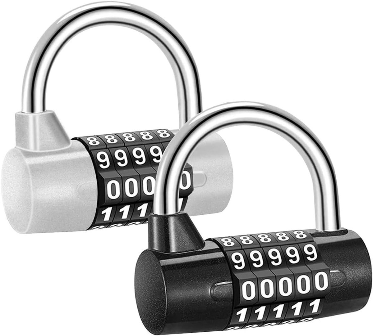 Combinatieslot - Zwart/Zilver - 63 x 64 mm - 5-cijferig Waterdicht Hangslot - Voor Gym Lockers en Kasten