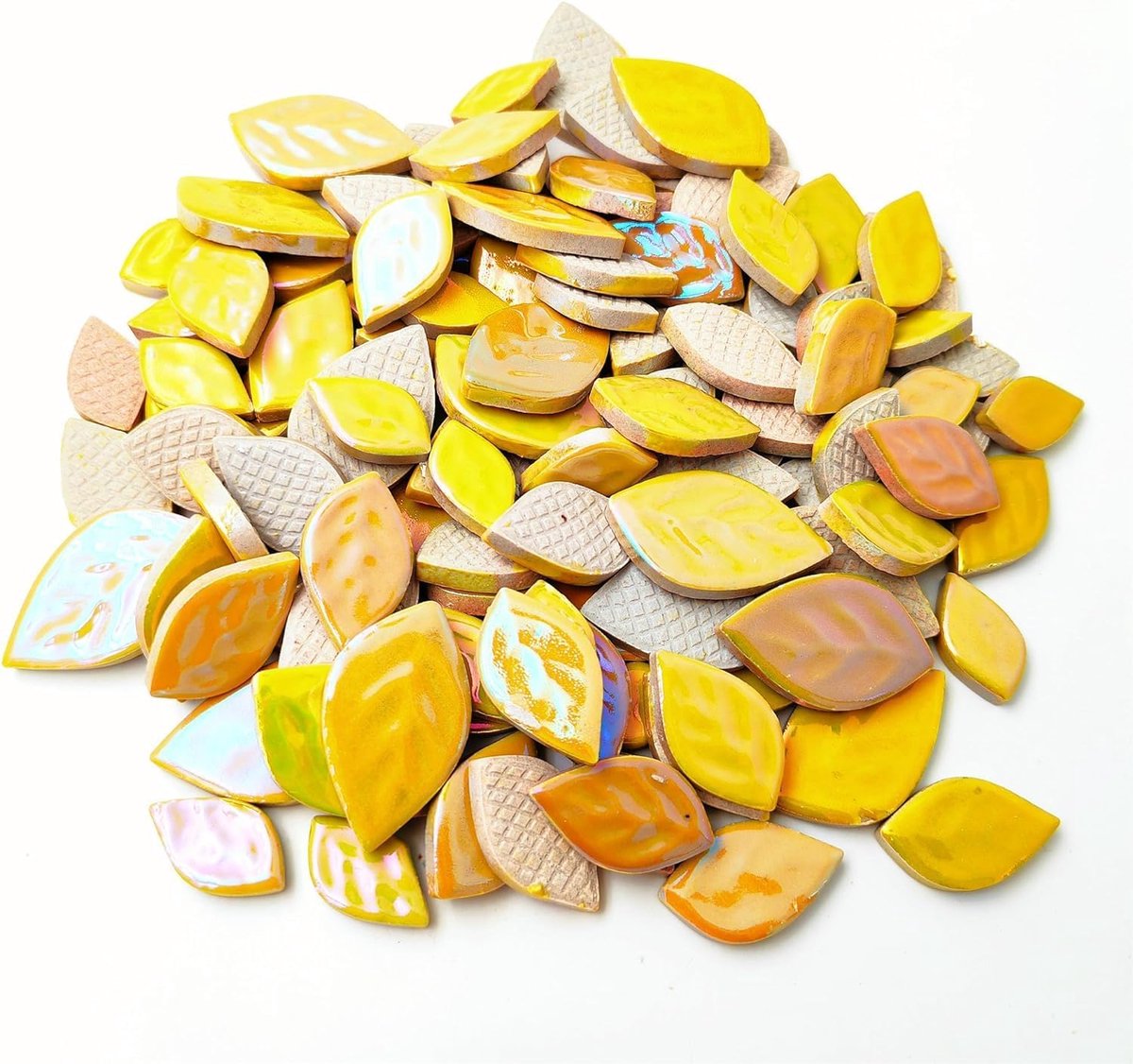 Keramische mozaïektegels met willekeurige iriserende bladeren, creatieve keramische mozaïekstukken in 3 maten voor handwerk, bloempotten, vazen, kopjes, decoratie