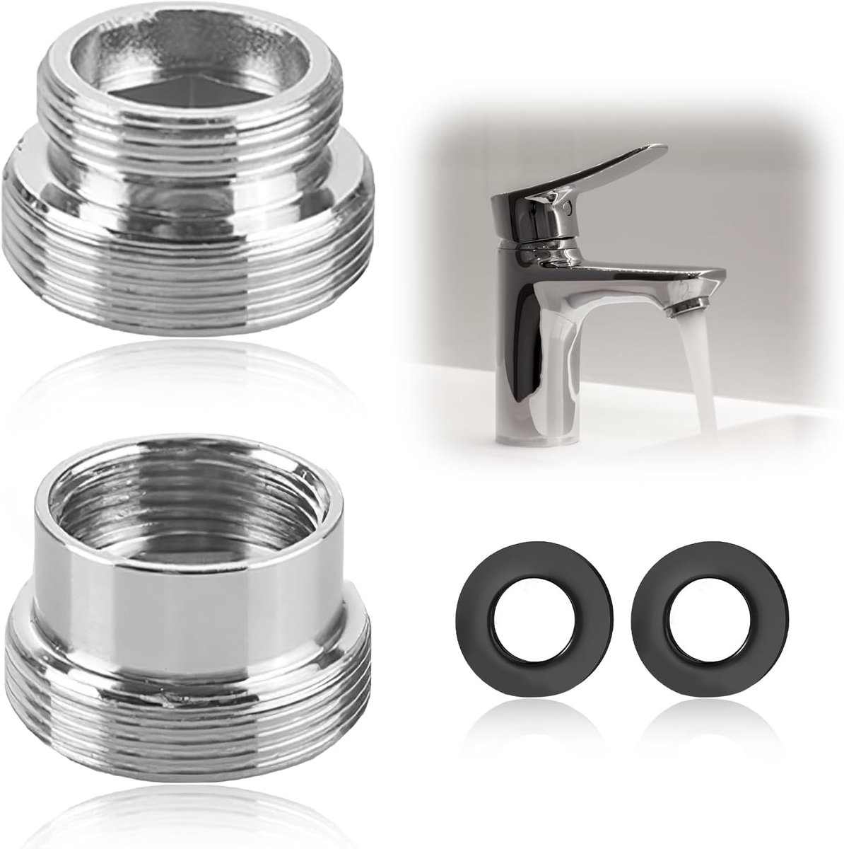 2 stuks kraanadapters van metaal, beluchterconnector, kraanadapters van zilverkleurig metaal, 16 mm tot 22 mm/22 mm tot 16 mm, eenvoudige aansluiting voor keuken en badkamer