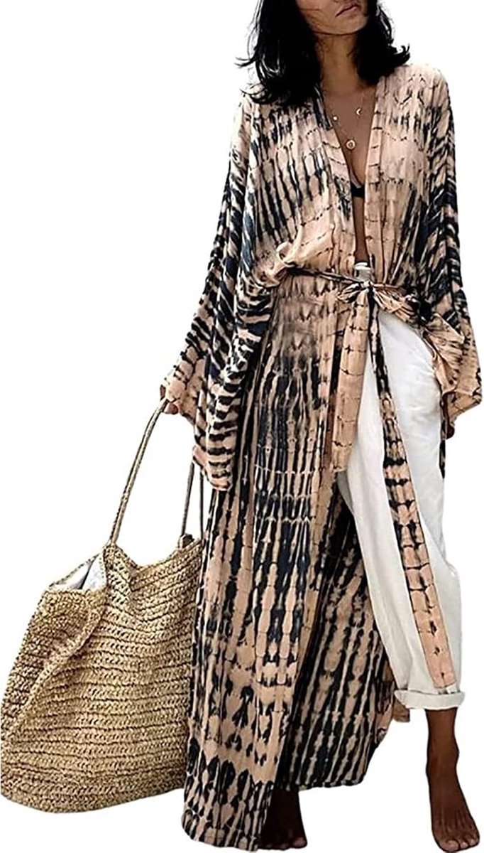 Strandjurk Dames Bikini Cover Up, Tie-Dye Strandkimono met Korte Mouwen, Losse Badmode Cover-Up, Lichte Strandkleding voor Strand, Zwembad en Vakantie