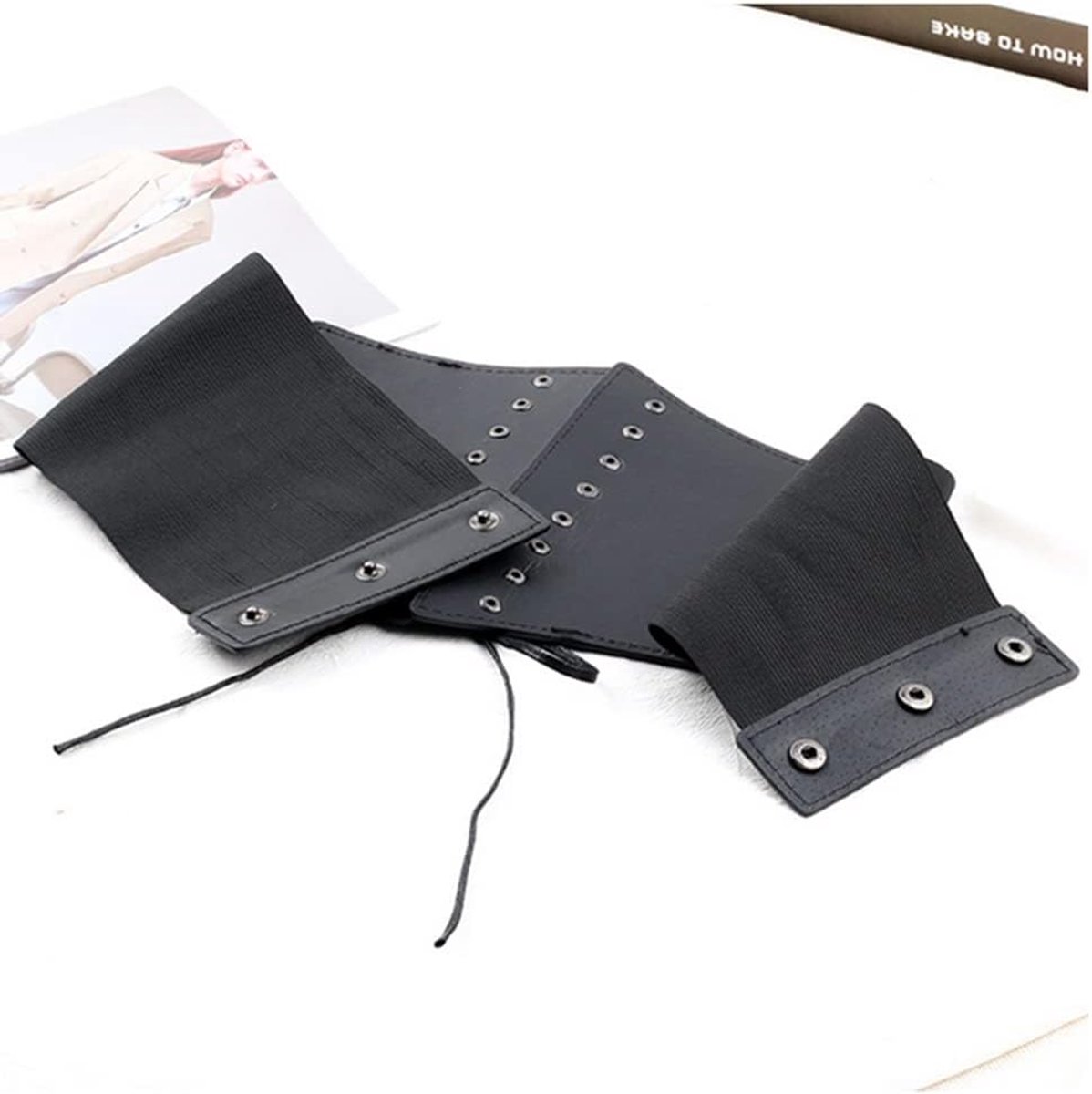 Riem voor vrouwen elastisch kostuum taille riem vetersluiting gebonden waspie korset riem voor vrouwen jurken (zwart)