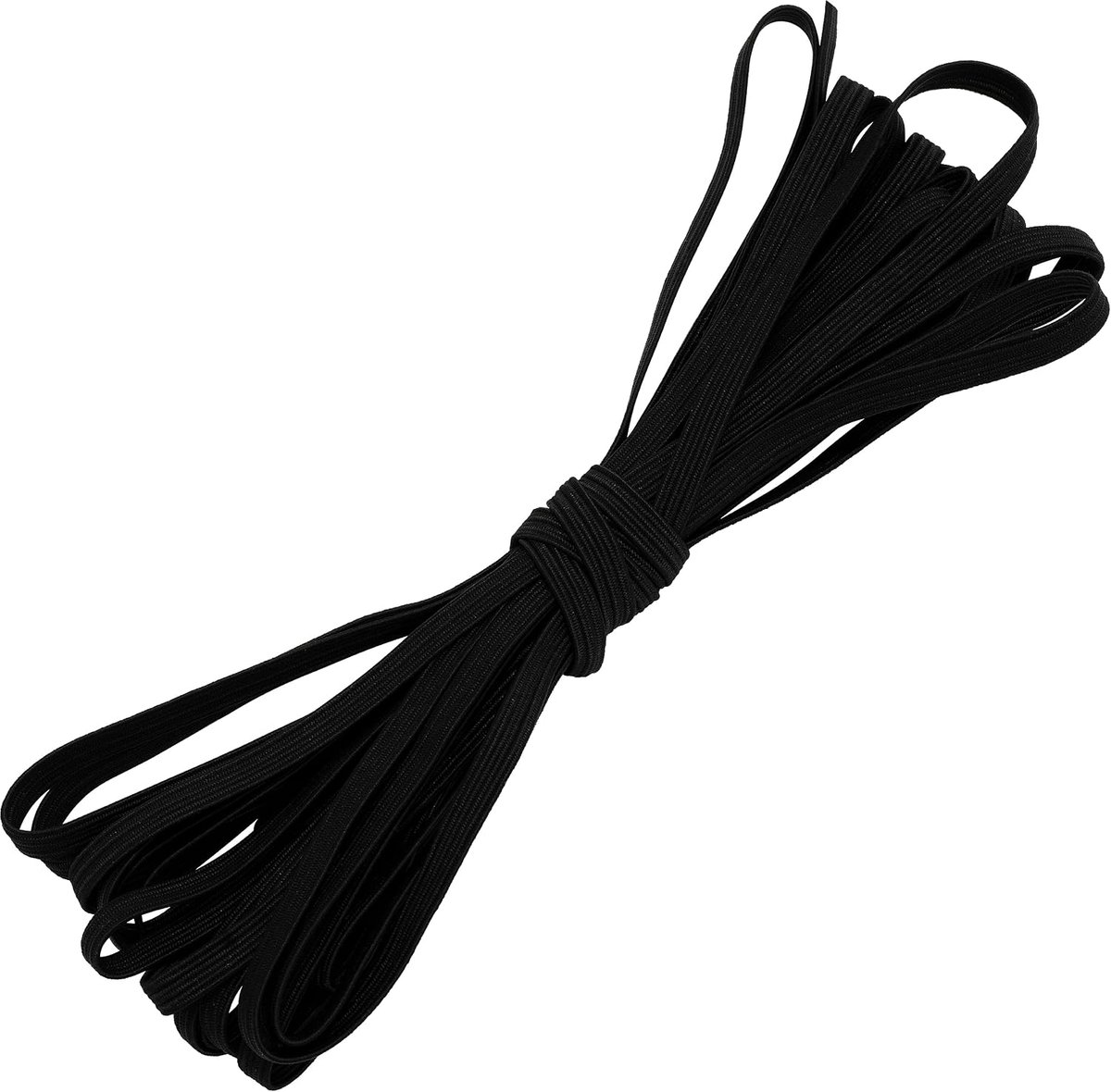 - C67304 - Elastisch plat gevlochten koord 5 meter - breedte 5 mm - kleur zwart - van polyester