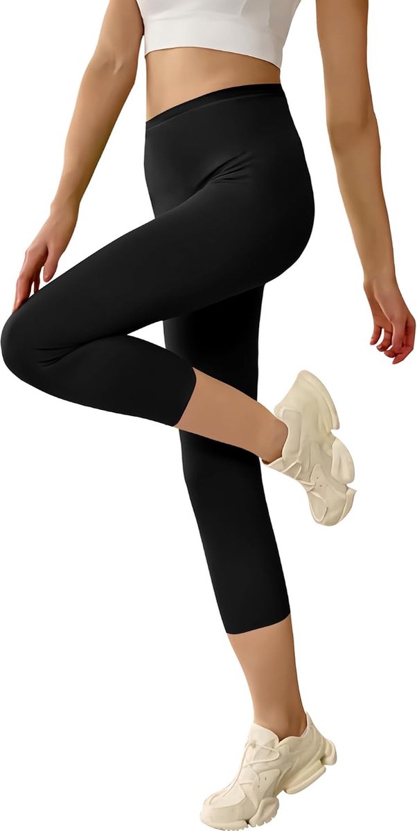 Leggings voor dames, 3/4 hoge taille, 3/4 leggings, 7/8 voor dames, ondoorzichtige sportlegging, katoenen sportbroek, capribroek, yogabroek, loopbroek voor fitness, thuis, S-XXL