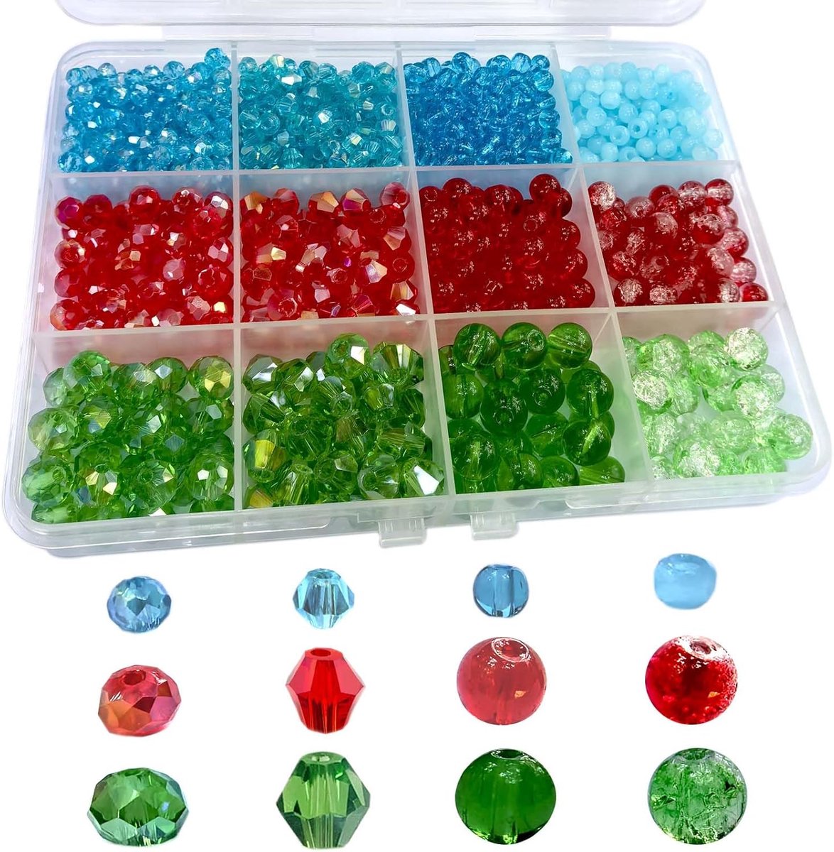 1000 stks Platte Rondelle Facet Bicone Ronde Crack Losse Glas Sprankelende Kralen 4/6/8mm Blauw Rood Groene Kralen voor DIY Craft Geschenken Armbanden Ketting Hangers Maken Benodigdheden