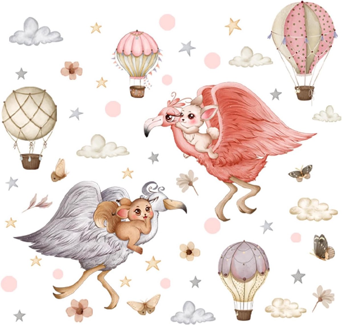 milaosk Muursticker Dier Muurdecoratie Muursticker Flamingo Konijn Heteluchtballon Ster Wolk Muursticker Kinderen Kinderkamer Kinderkamer