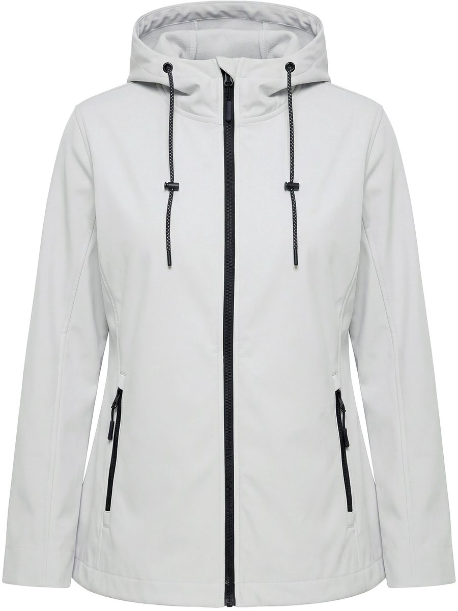 Ulla Popken - Dames - HYPRAR softshell jas capuchon ritszakken langere rug - Licht ivoor - Maat 50+