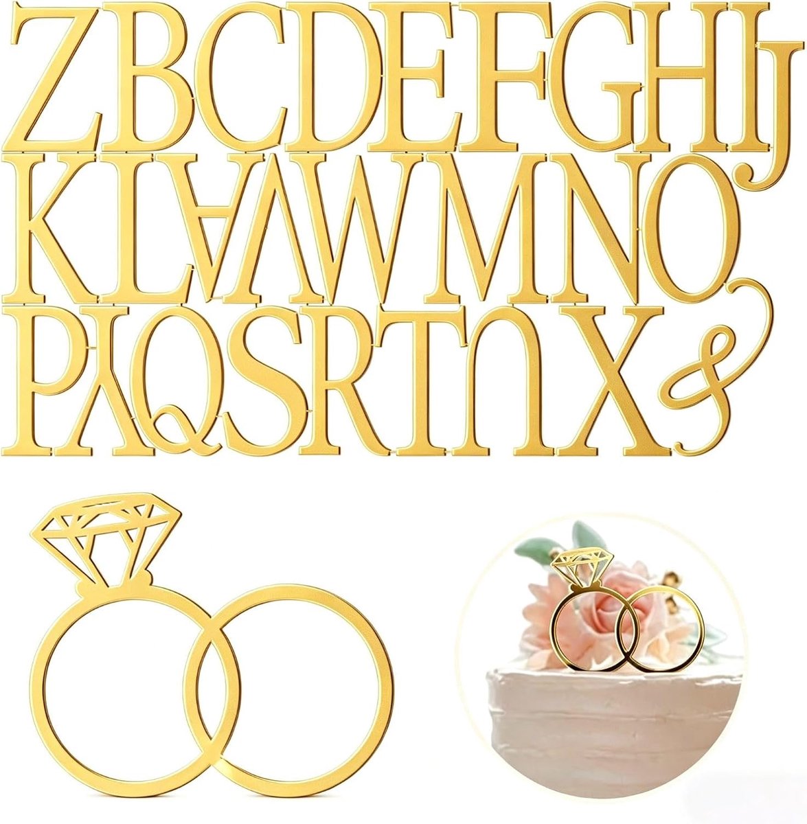 Acrylletters Als Decoratie Voor Bruidstaarten En Taarten In De Vorm Van Verlovingsringen, Geschikt Voor Bruiloften, Jubilea, Verlovingen En Aanzoekfeesten