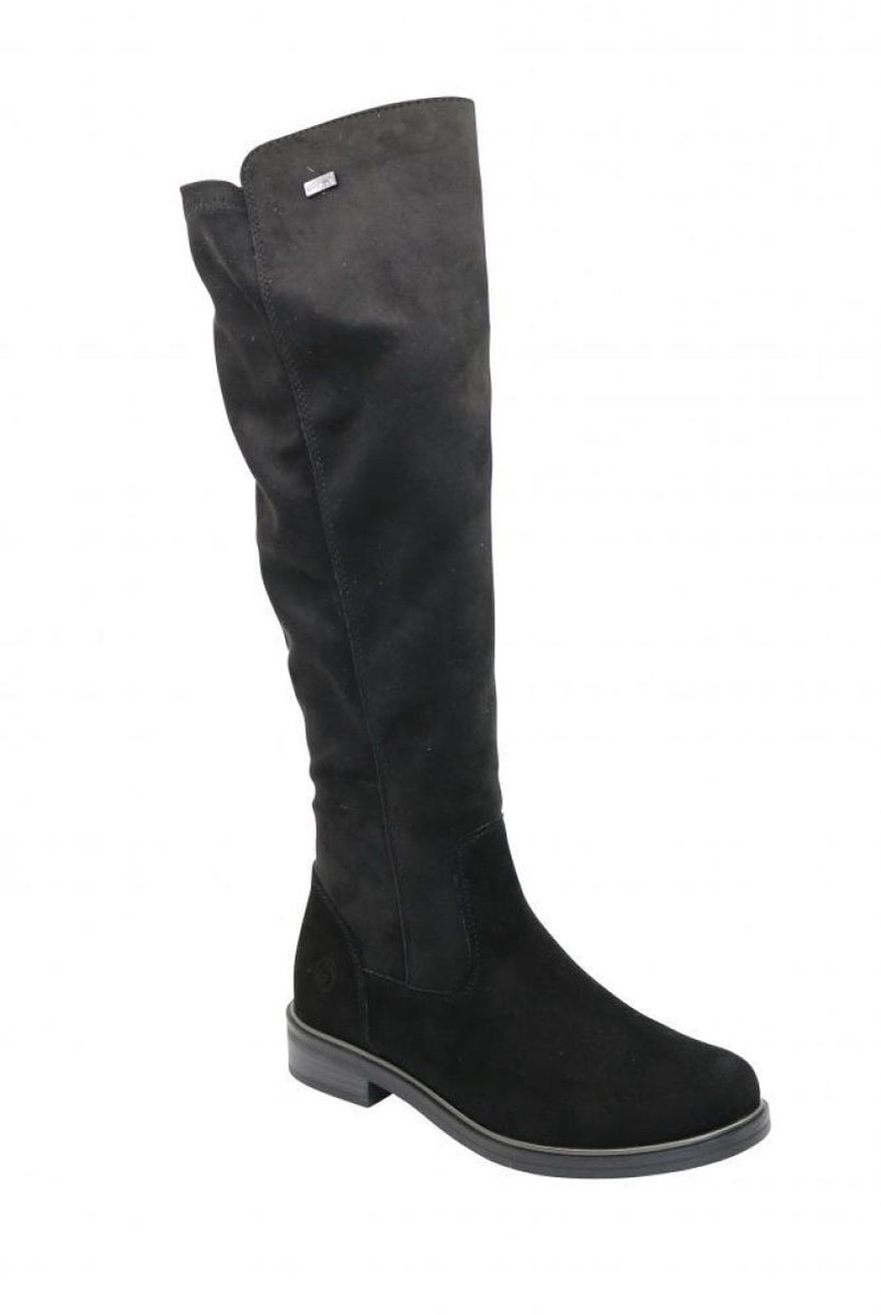 Remonte Lange laarzen plat - Remonte goatsuede schwarz lange stretchl