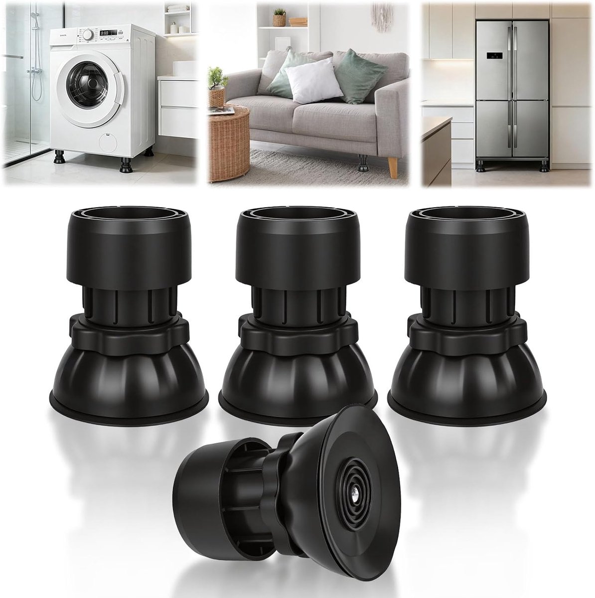4 stuks wasmachine voeten, wasmachine trillingsdemper, wasmachine voeten demper, anti-vibratie pads wasmachine 9,5 - 12,5 cm verstelbare vibratie demper pads