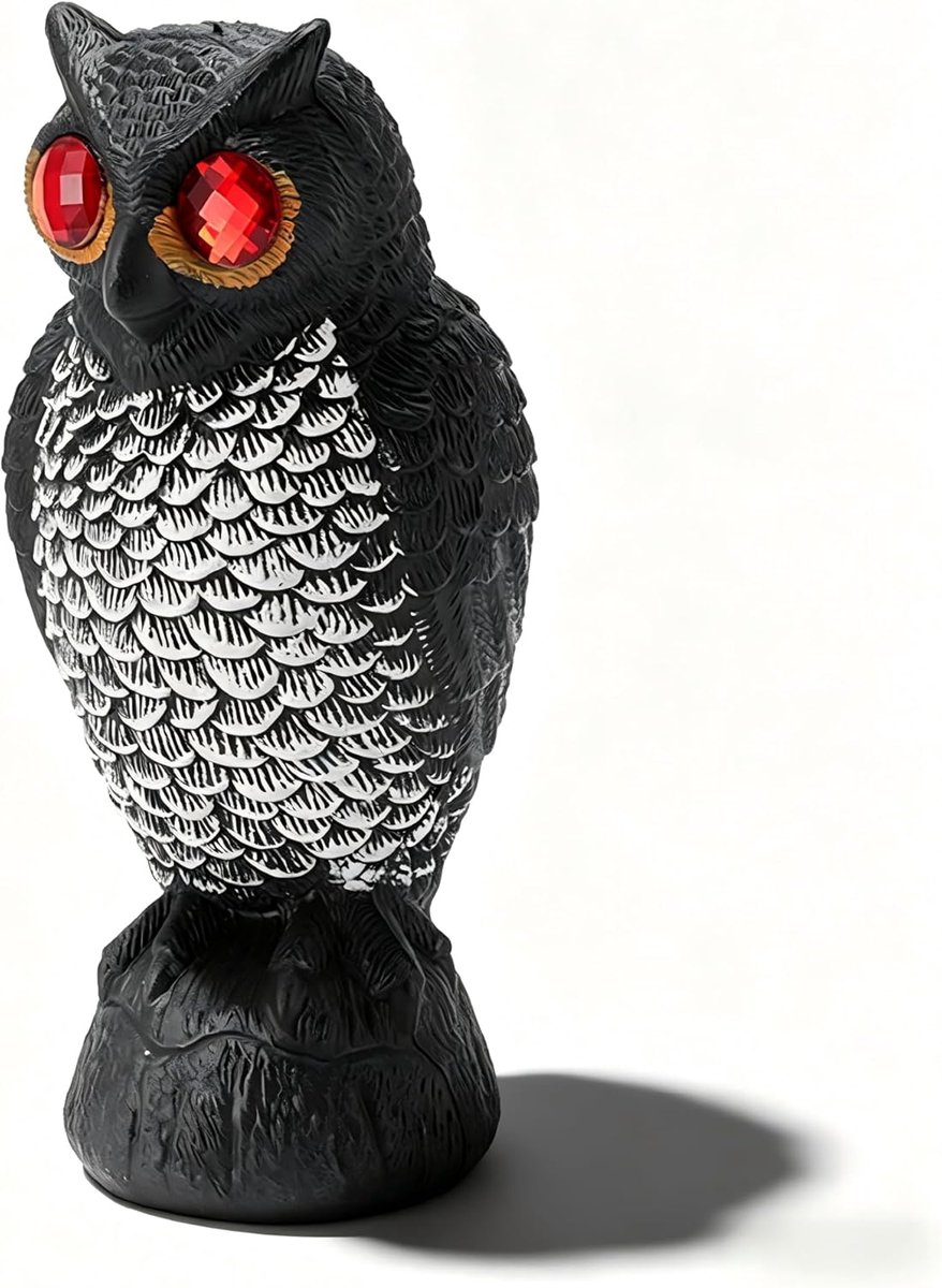 Decoy om vogels weg te jagen Realistisch plastic vogelafschrikmiddel standbeeld met reflecterende ogen voor ongediertebestrijding buiten in terrassen, achtertuinen en tuinen