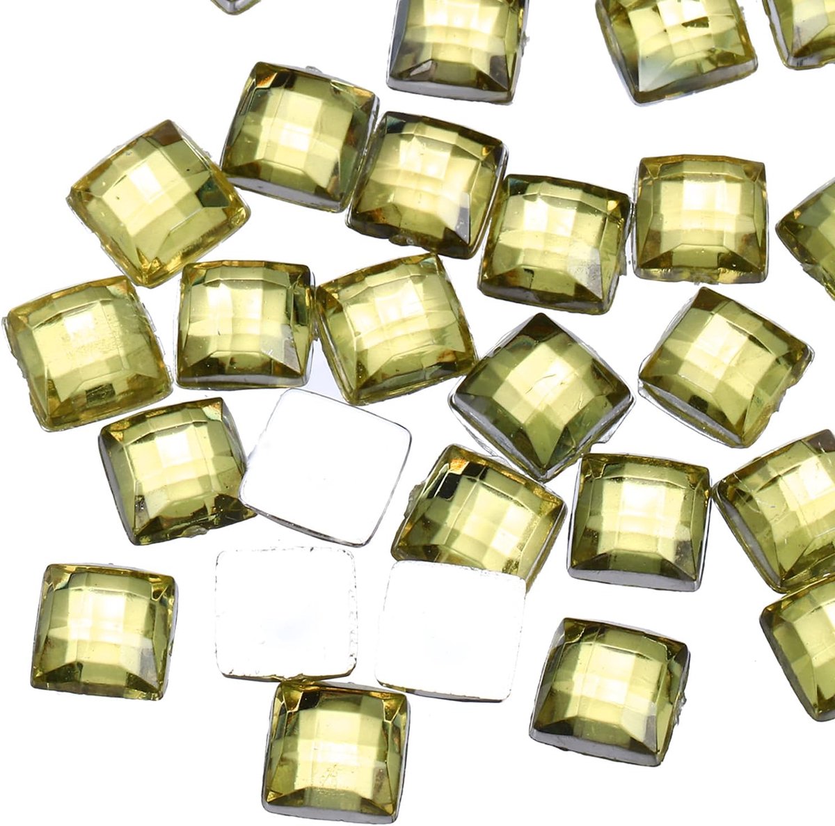 Strassteentjes van acryl, platte onderkant, 8 mm, vierkant, kunstedelstenen, glitterstenen voor knutselen, gezichtsbeschildering, kostuumsieraden, 100 stuks, lichtgeel