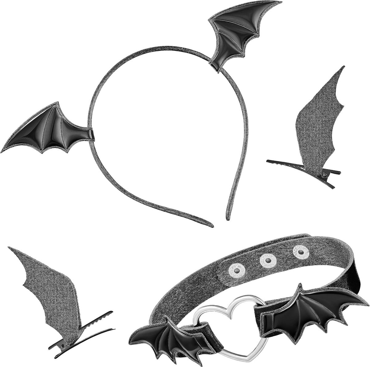 Halloween kostuum dames vleermuisset, vrouwen haarband, halsband, haarklemmen, sexy kostuums vrouwen carnaval, gothic cosplay ketting, zwart