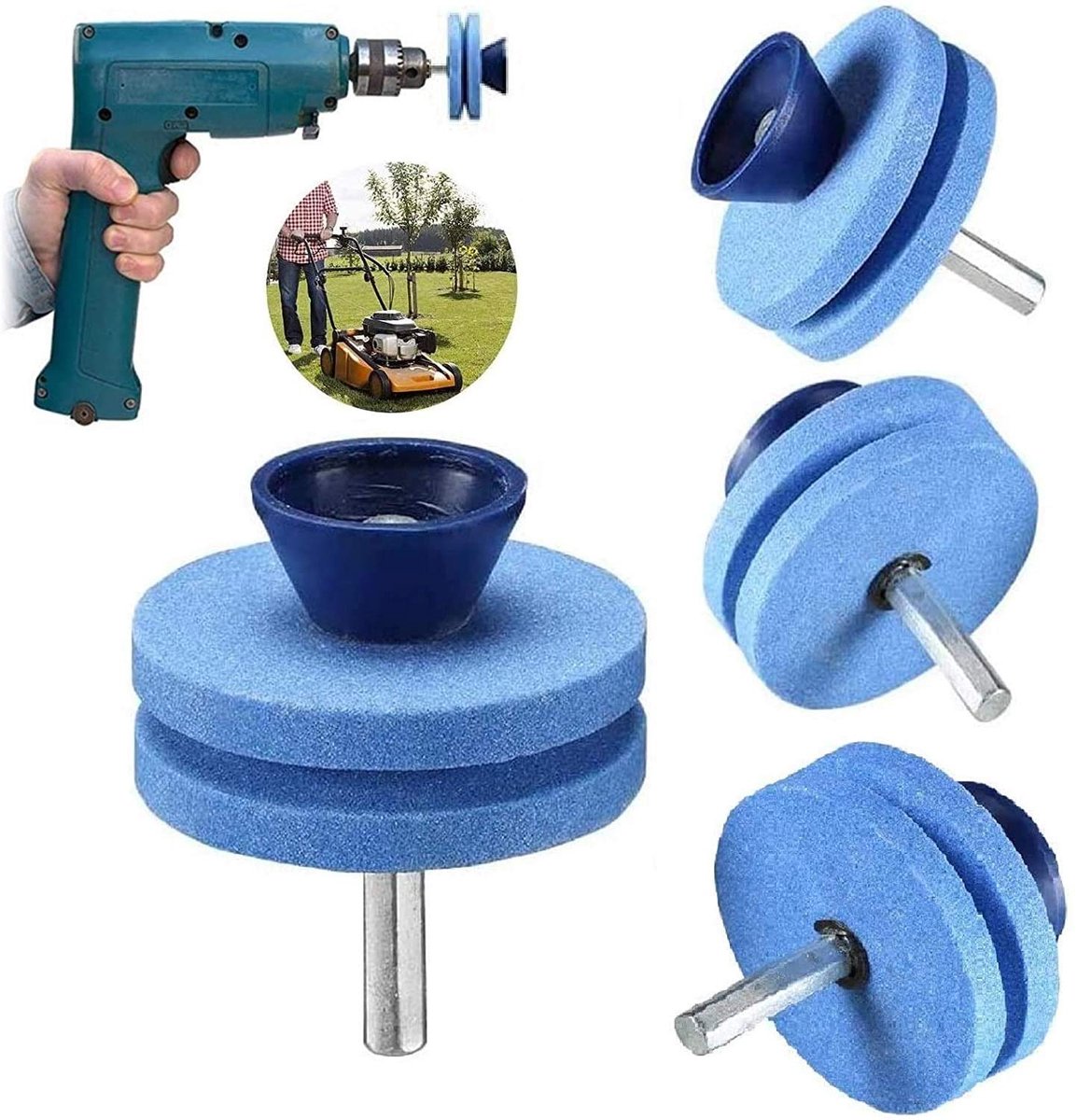 3 stuks grasmaaier-messlijper, universeel slijper, multi-sharp roterende korundum grindstones gereedschap (blauw)