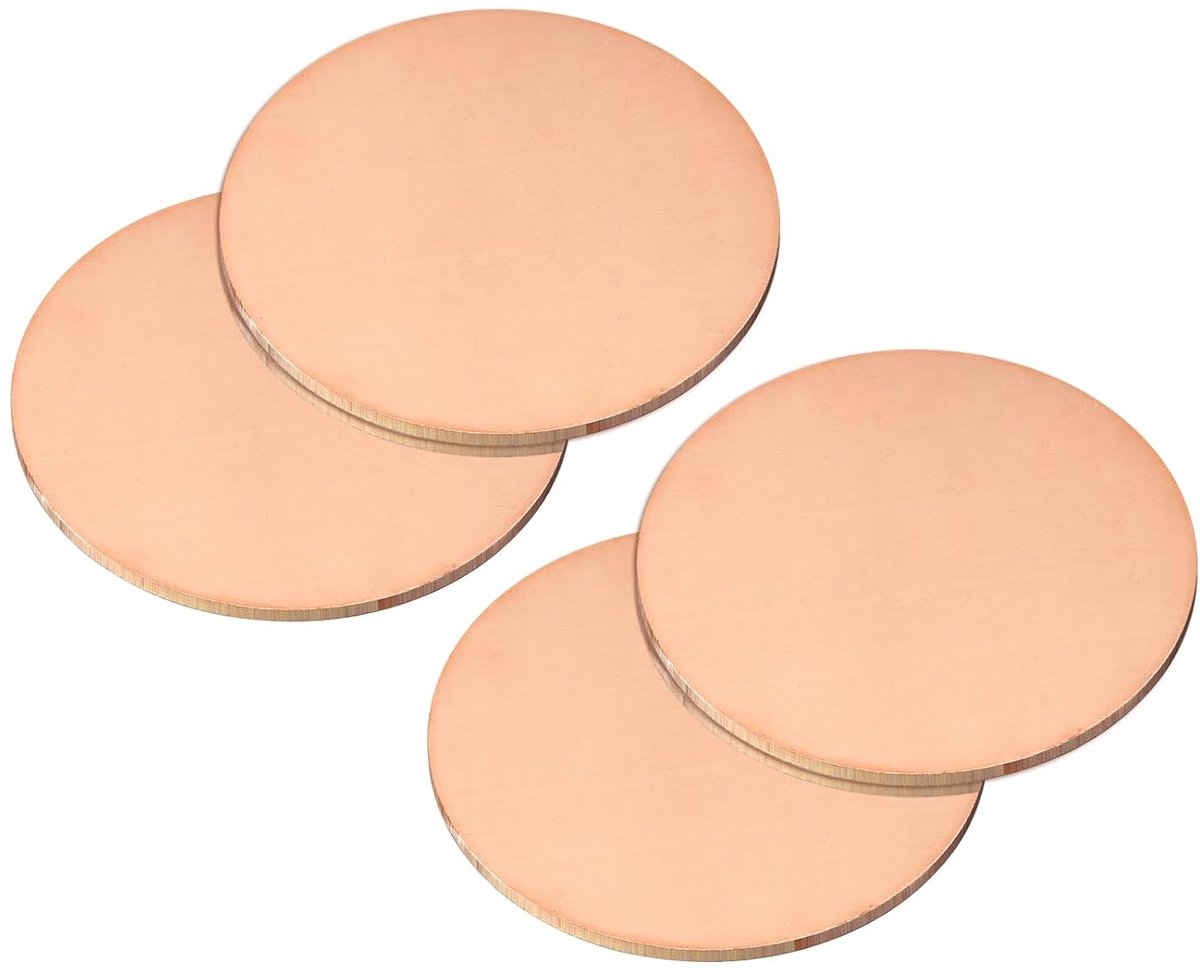 Zuiver koperplaat, 4 stuks 2 3/8 inch x 0,08 inch, 12 gauge T2 ronde plaat van verkoperd metaal voor handwerk, elektrische reparaties