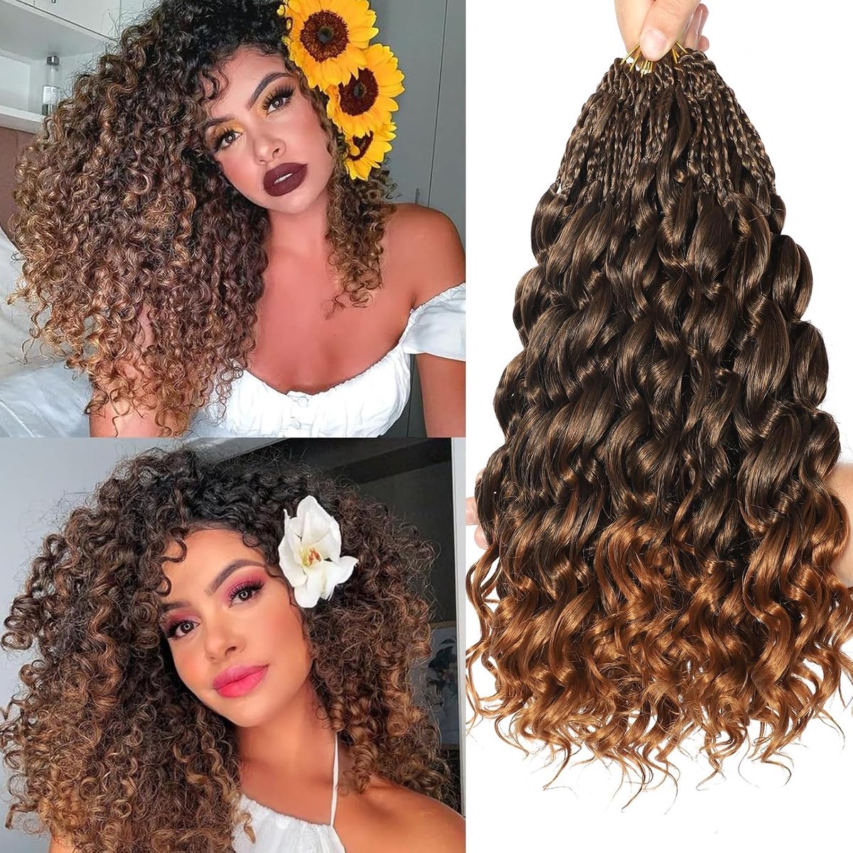 Looped Ocean Wave Crochet Hair 14 Inch 8 Packs Boho Style Hair Extensions Short Curly Crochet Hair Pre Twisted Synthetic Deep Wavy Curly Braiding Hair for Women (T30)