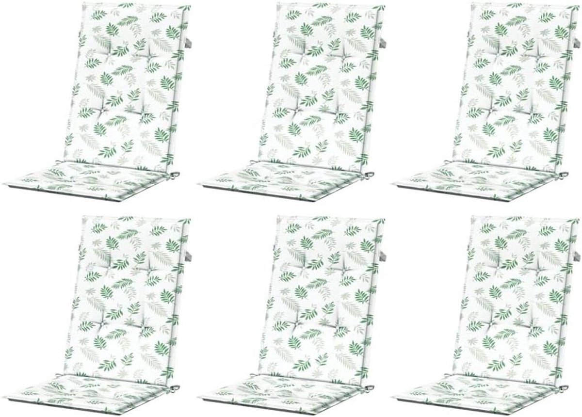 Stoelkussens 6 stuks - Zitkussens tuin - Buitencomfort verhogen - Duurzaam polyester stof - 120x50 cm - Wit groen